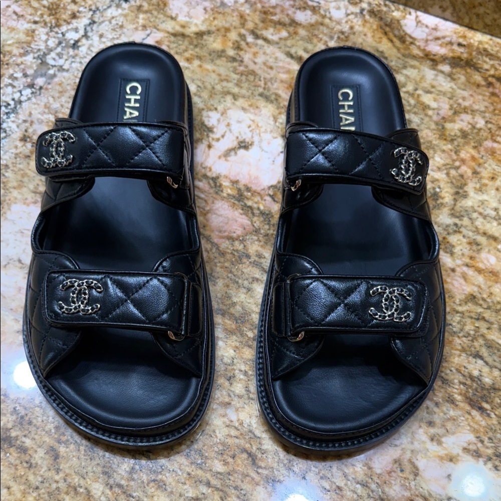 Chanel Black Quilted Dad Sandals